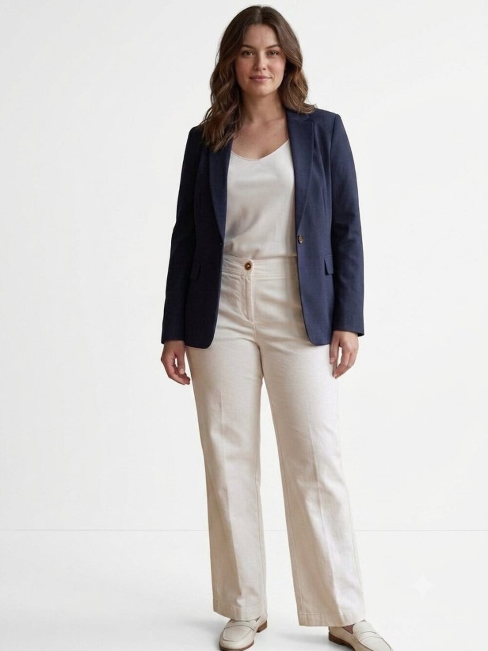 Liz Claiborne Women’s White Cotton-Blend Pants Size 16 Mid-Rise Minimalist Work
